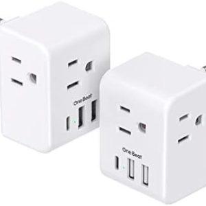 2 Pack European Travel Plug Adapter, International Power Plug Adapter with 3 Outlets 3 USB Charging Ports(1 USB C), Type C Plug Adapter Travel Essentials to Most Europe EU Spain Italy France Germany