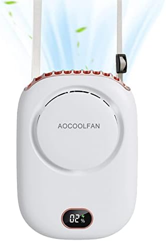 AOCOOLFAN Portable Neck Fan, Mini Hanging Neck Fan with Adjustable Lanyard and Bracket, USB Rechargeable Hands Free 3 Wind Speed Personal Fan for Indoor Outdoor (White)