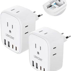 2 Pack European Travel Plug Adapter, LENCENT International Type-C Foldable Power Plug with 4 Outlets, USB C Charger Adaptor, US to Most of Europe EU Iceland Spain Italy France Germany, Cruise Approved