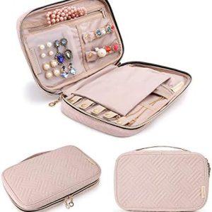 BAGSMART Jewelry Organizer Case Travel Jewelry Storage Bag for Necklace, Earrings, Rings, Bracelet, Soft Pink