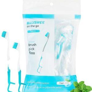 Brushee – The Evolution of Oral Care | 3-in-1 Tool (Pre-Pasted Mini-Brush + Floss + Pick) | Individually Wrapped | Disposable | Prepasted Travel Toothbrushes | Small Adult Toothbrush – (24-Pack)