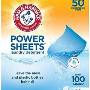 Arm & Hammer Power Sheets Laundry Detergent, Fresh Linen 50ct, up to 100 Small Loads