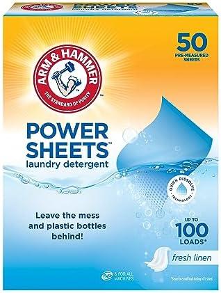 Arm & Hammer Power Sheets Laundry Detergent, Fresh Linen 50ct, up to 100 Small Loads