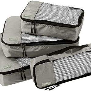 Amazon Basics 4 Piece Packing Travel Organizer Cubes Set, Small, Medium, Large, and Slim, Gray