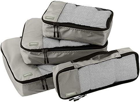 Amazon Basics 4 Piece Packing Travel Organizer Cubes Set, Small, Medium, Large, and Slim, Gray