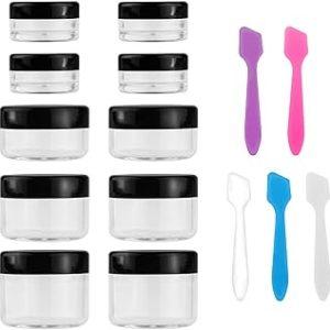 Accmor 10 Pieces Makeup Travel Containers with Lids 3/5/ 10/15/ 20 Gram Size Cosmetic Jars with 5 Pieces Mini Spatulas for Gift(random color)