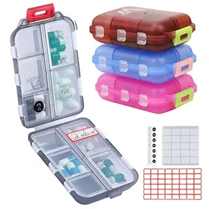 4 Pack Pill Case Portable Small Weekly Travel Pill Organizer Portable Pocket Pill Box Dispenser for Purse Vitamin Fish Oil Compartments Container Medicine Box by M MUCHENGBAO