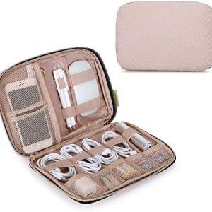 BAGSMART Electronics Organizer Travel Case, Small Cable Organizer Bag for Travel Essentials, Tech Organizer as Travel Accessories for Women, Cord Organizer for Phone, SD Card, Soft Pink