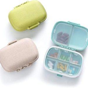 1Pack Travel Pill Organizer, 8 Compartments Portable Pill Case, Small Pill Box for Pocket Purse Portable Medicine Vitamin Container Beige