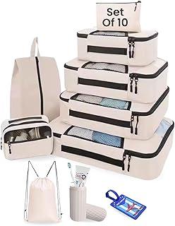 BAGAIL 10 Set Packing Cubes Various Sizes Packing Organizer for Travel Accessories Luggage Carry On Suitcase-Cream