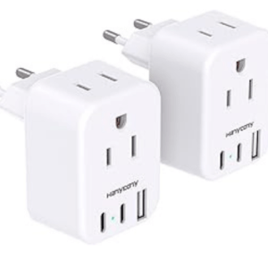 BESHON [2-Pack] European Travel Plug Adapter, International Power Adapter with 3 Outlets 3 USB Charging Ports(2 USB C), Type C Adapter Travel Essentials to Most Europe EU Spain Italy France Germany