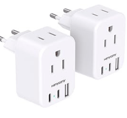 BESHON [2-Pack] European Travel Plug Adapter, International Power Adapter with 3 Outlets 3 USB Charging Ports(2 USB C), Type C Adapter Travel Essentials to Most Europe EU Spain Italy France Germany