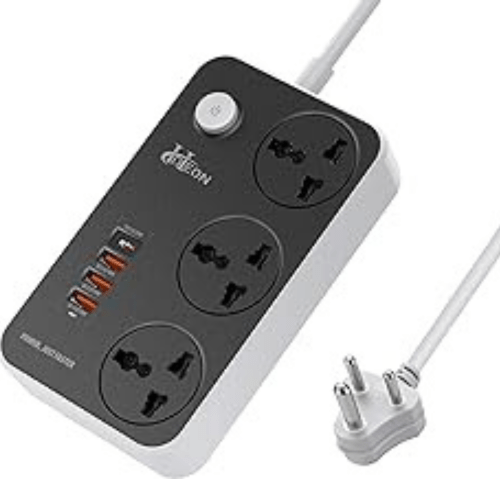 BESHON Flat Plug Power Strip, 3 Outlets with 3 USB Ports(2 USB C), Ultra Flat 3.2ft Wrapped Around Extension Cord for Cruise Ship, Travel, Dorm Room Essentials